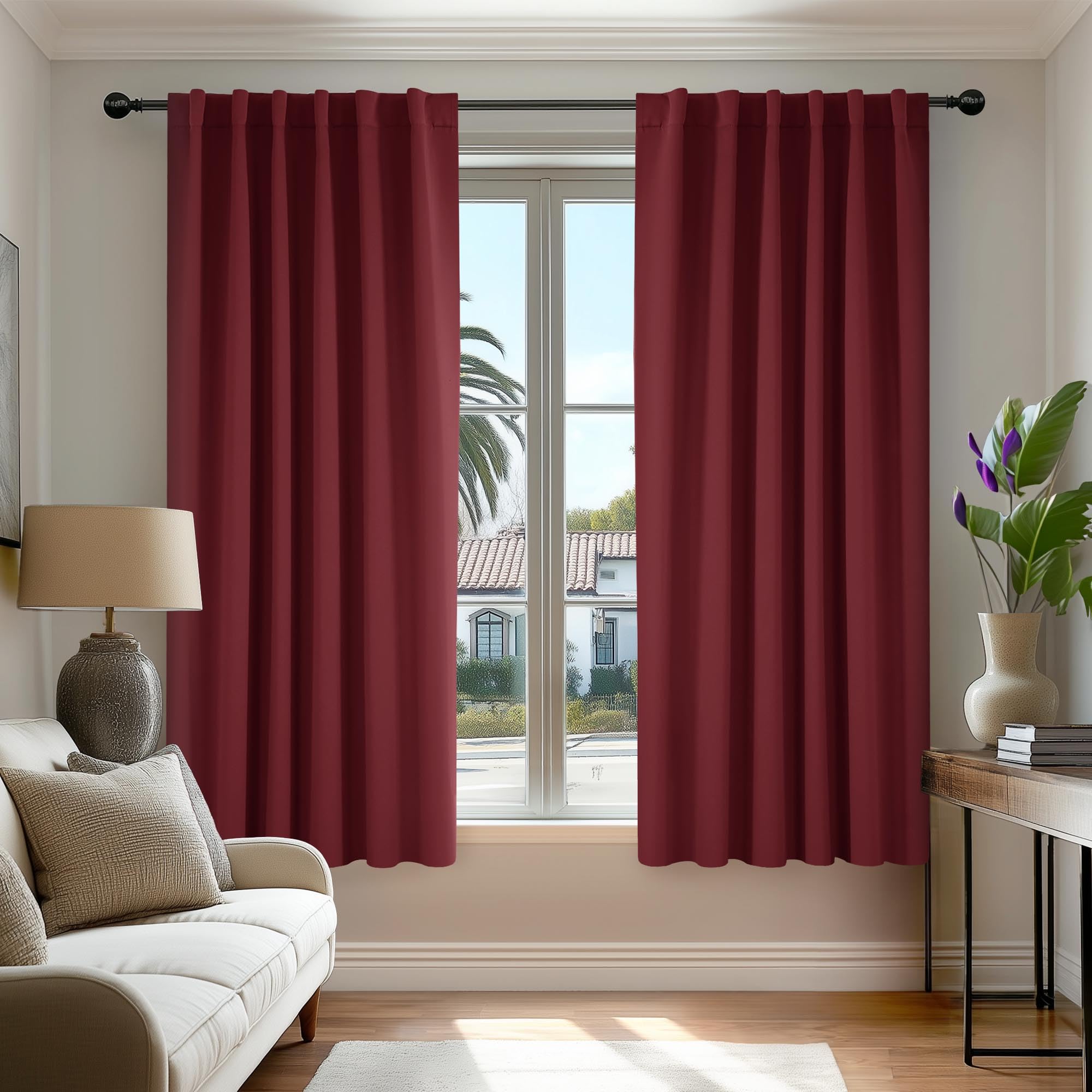 Deconovo Room Darkening Thermal Curtains, 2 Panels, Back Tab & Rod Pocket, Solid Color