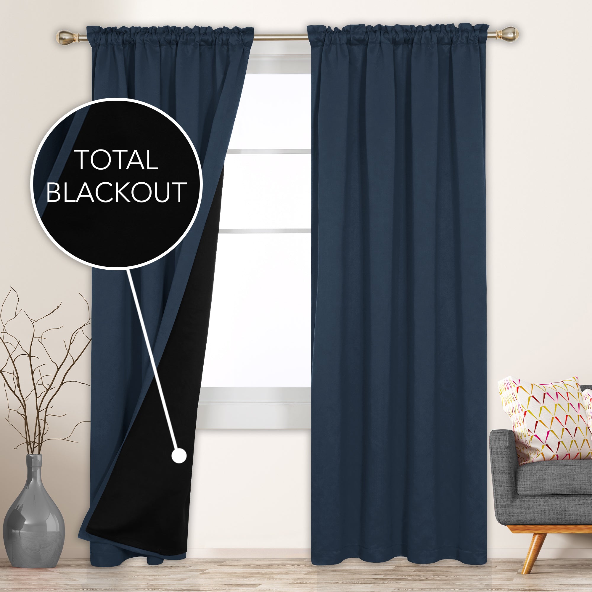 Deconovo ModernLuxury BlackOut RodCurtains For LivingRoom or BedRoom，Easy Clean,2Panels