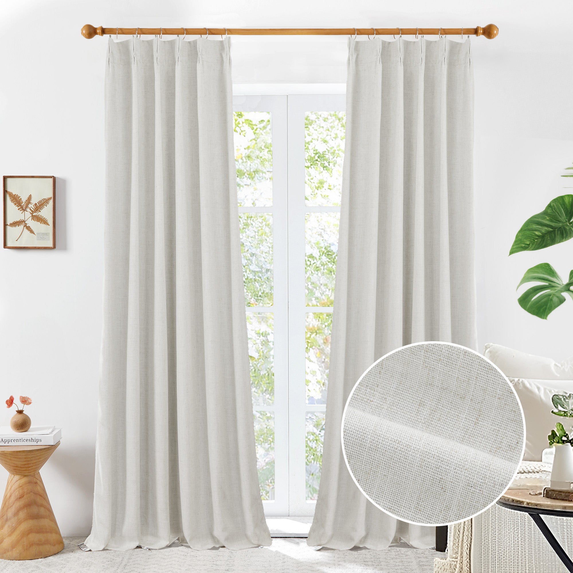 Deconovo Pinch Pleat Blackout Faux Linen Curtains, 2 Panels