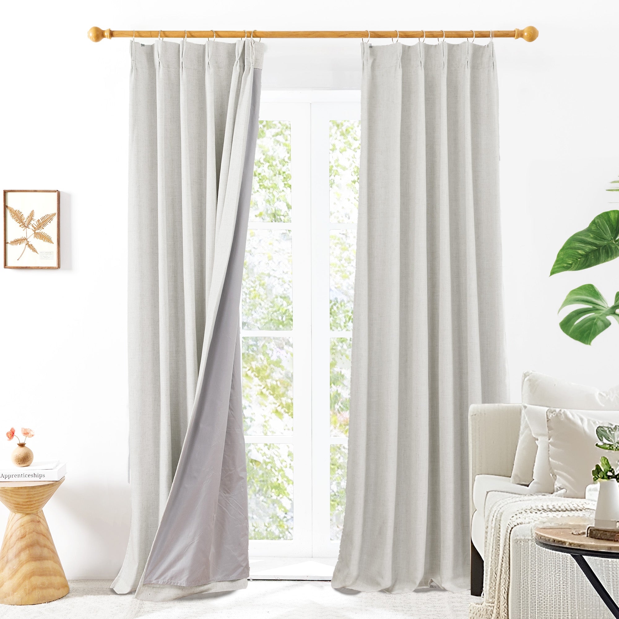 Deconovo Pinch Pleat Blackout Faux Linen Curtains, 2 Panels