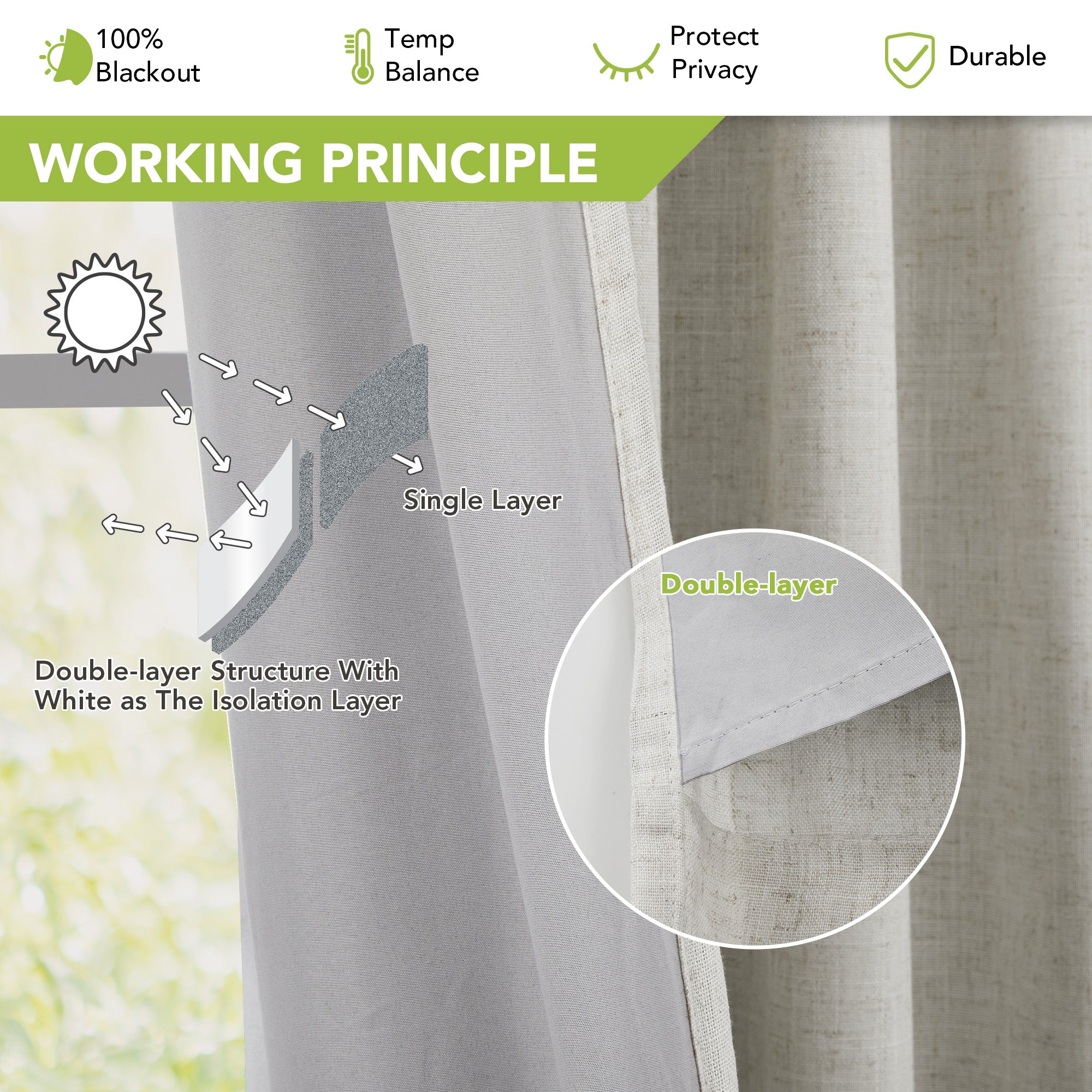 Deconovo Pinch Pleat Blackout Faux Linen Curtains, 2 Panels