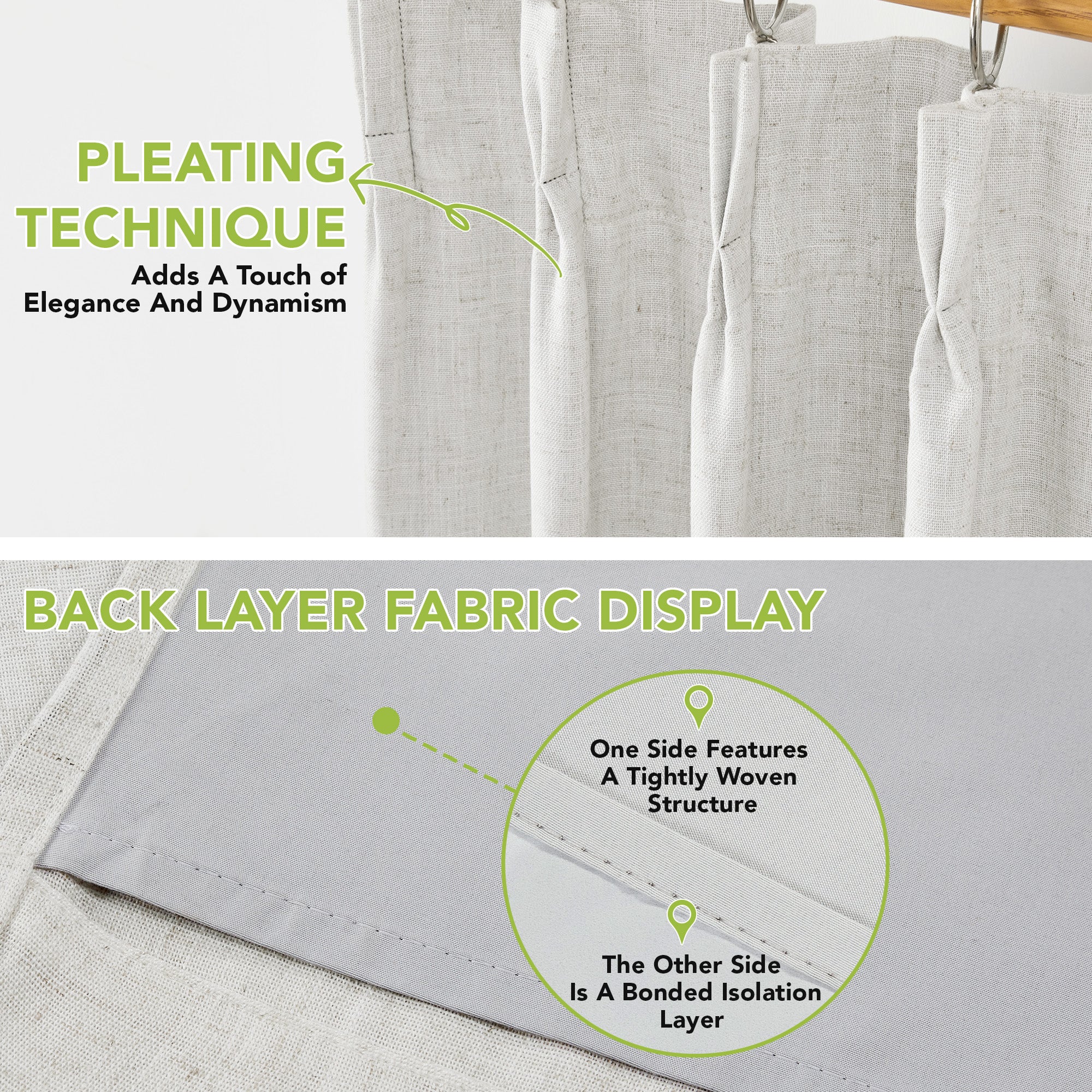 Deconovo Pinch Pleat Blackout Faux Linen Curtains, 2 Panels