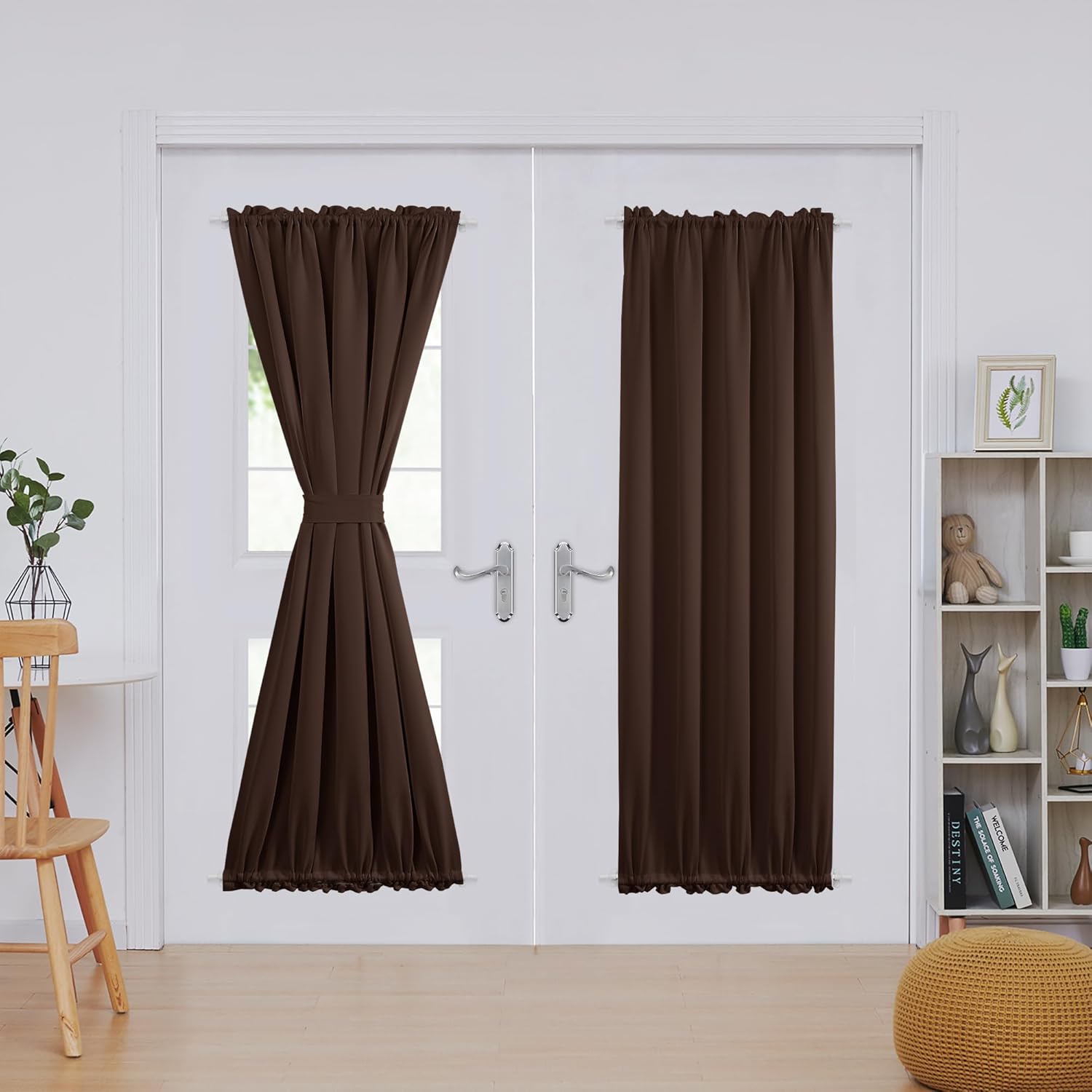 Deconovo Blackout Door Curtain Panel with Adjustable Tieback for Glass Doors, Solid Color, 1 Panel