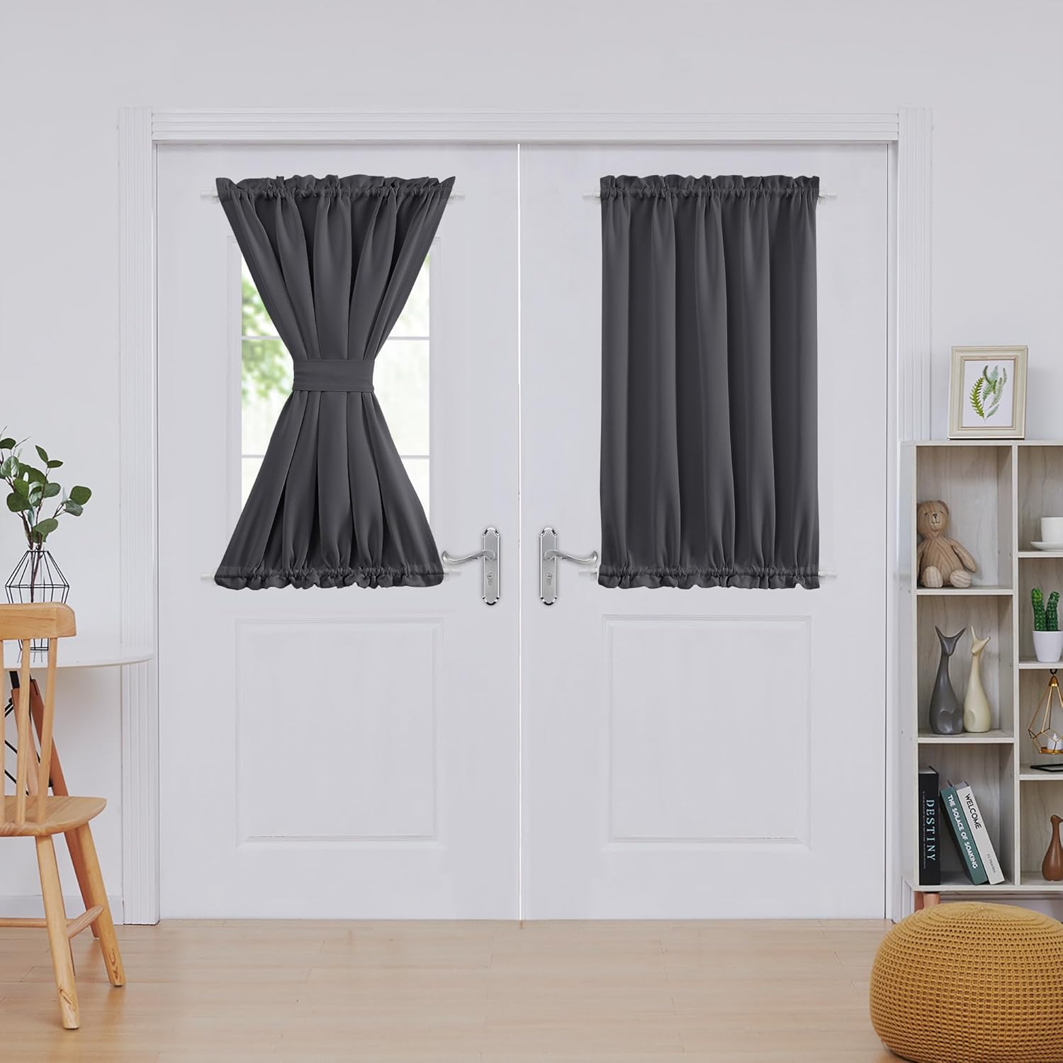 Deconovo Blackout Door Curtain Panel with Adjustable Tieback for Glass Doors, Solid Color, 1 Panel