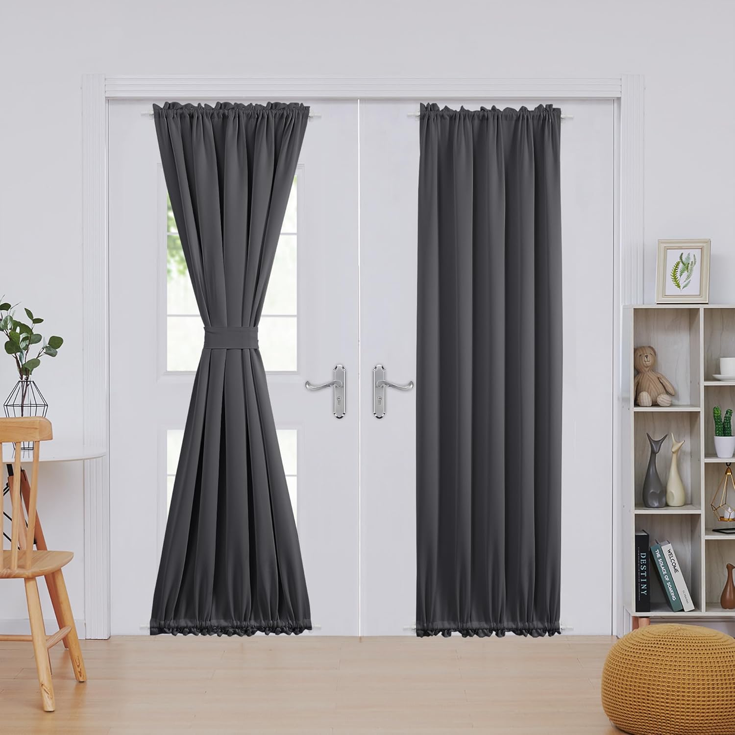 Deconovo Blackout Door Curtain Panel with Adjustable Tieback for Glass Doors, Solid Color, 1 Panel