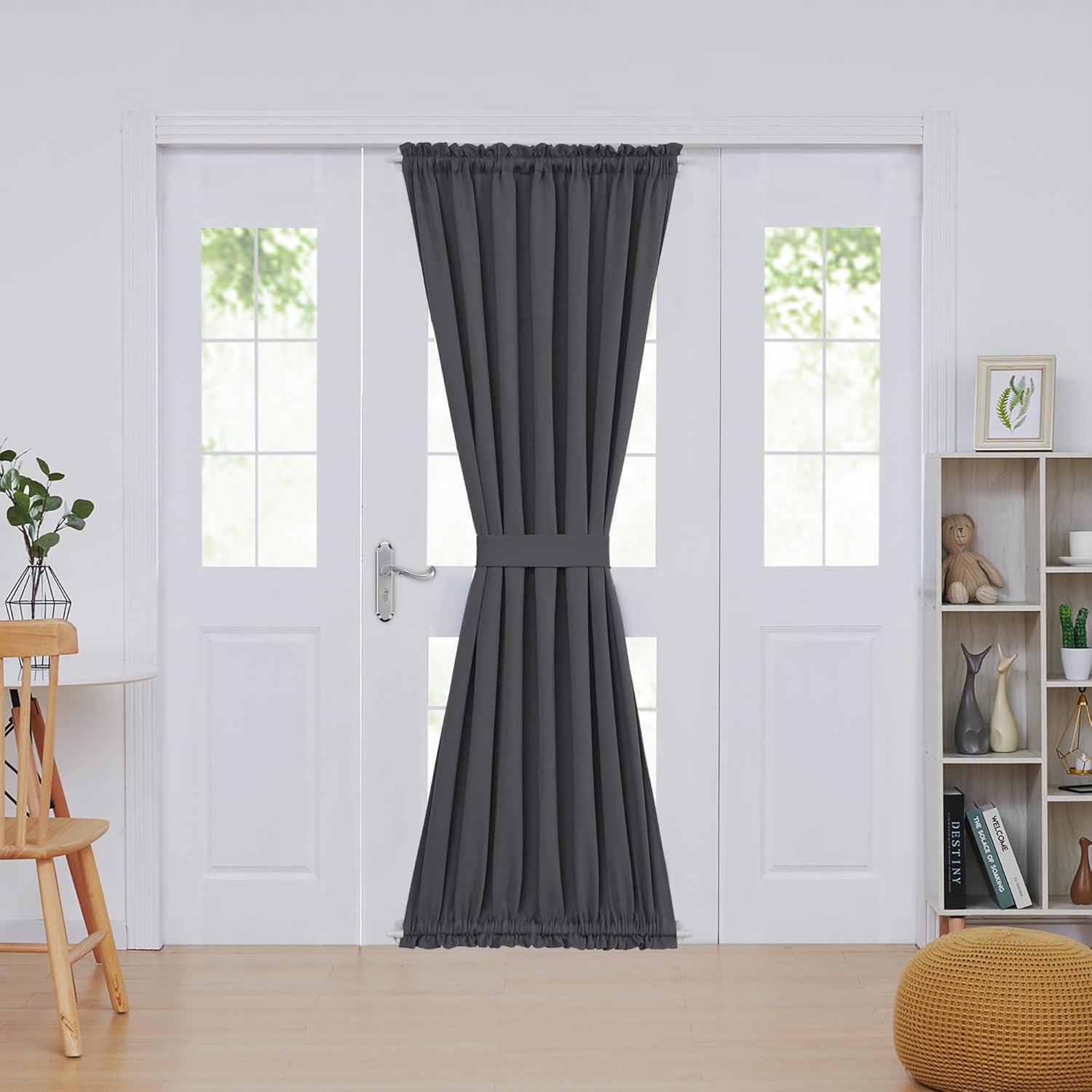 Deconovo Blackout Door Curtain Panel with Adjustable Tieback for Glass Doors, Solid Color, 1 Panel