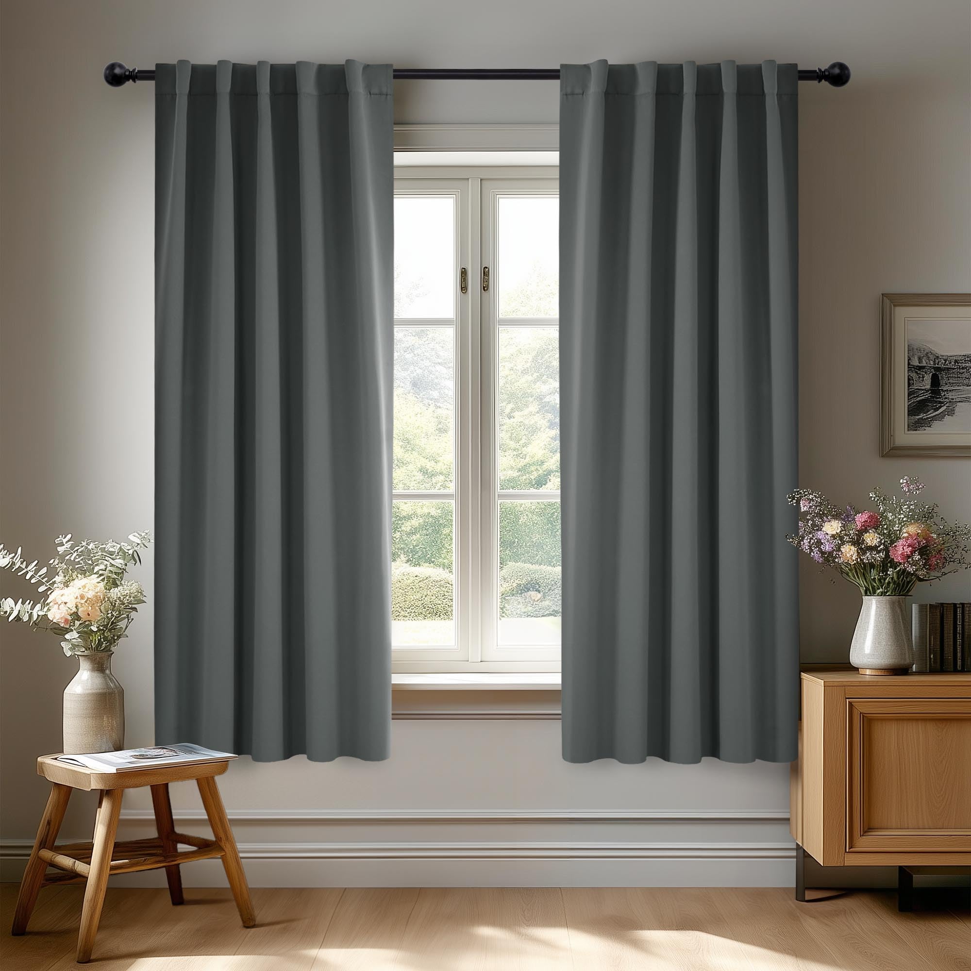 Deconovo Room Darkening Thermal Curtains, 2 Panels, Back Tab & Rod Pocket, Solid Color