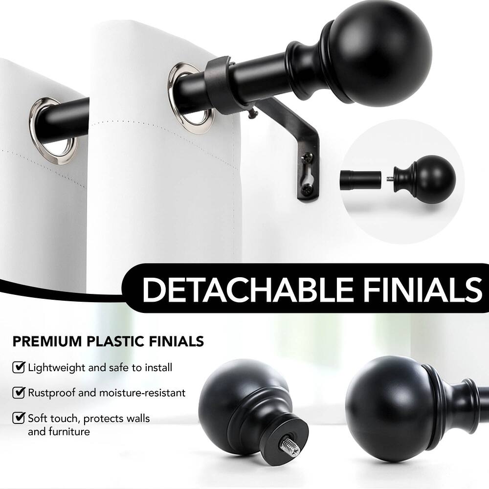 Deconovo Adjustable Curtain Rod with Modern Ball Finials for Windows, Durable Metal Window Curtain Rod, Easy Installation, 1 Set