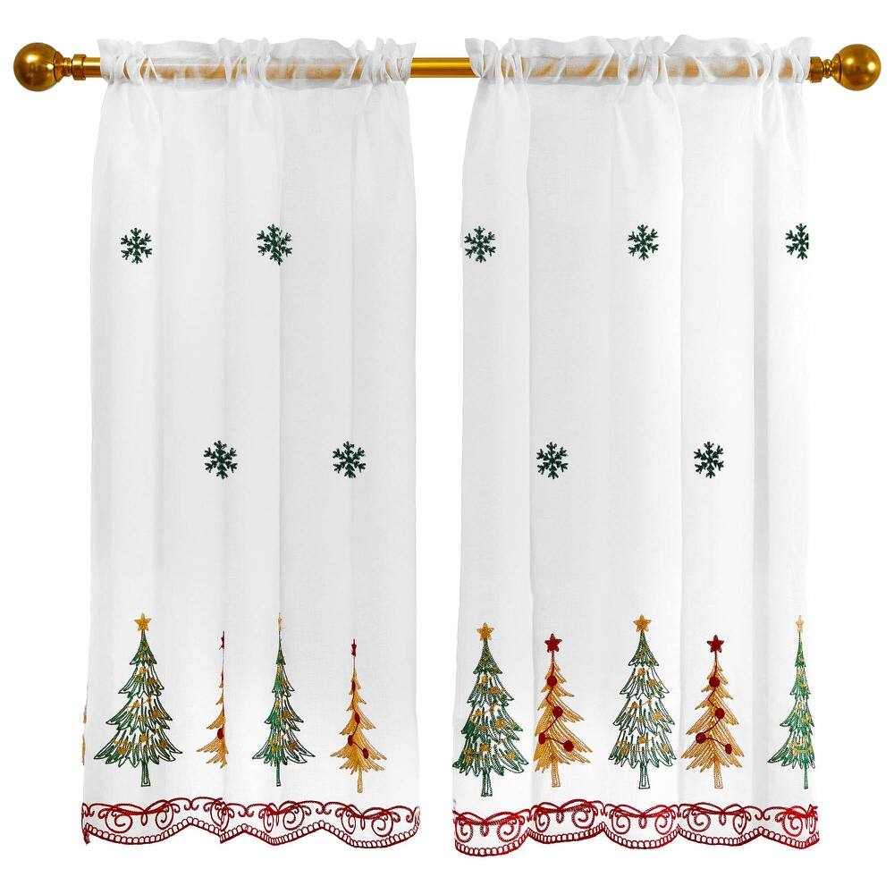 Deconovo Christmas Embroidered Sheer Curtains 2 Panels – Light Filtering Window Treatment