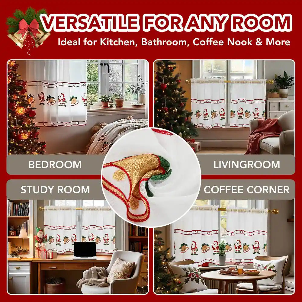 Deconovo Christmas Embroidered Sheer Curtains 2 Panels – Light Filtering Window Treatment