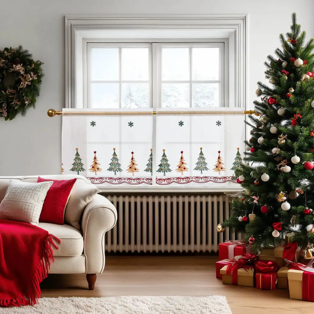 Deconovo Christmas Embroidered Sheer Curtains 2 Panels – Light Filtering Window Treatment