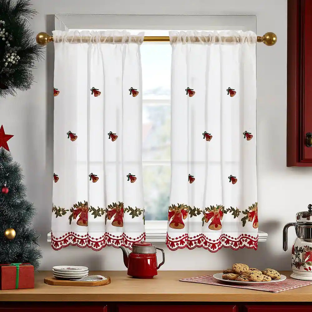 Deconovo Christmas Embroidered Sheer Curtains 2 Panels – Light Filtering Window Treatment