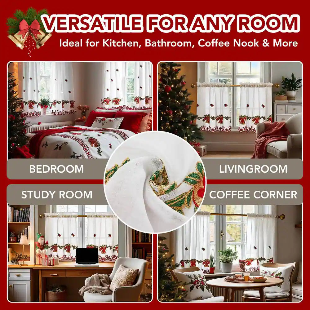 Deconovo Christmas Embroidered Sheer Curtains 2 Panels – Light Filtering Window Treatment