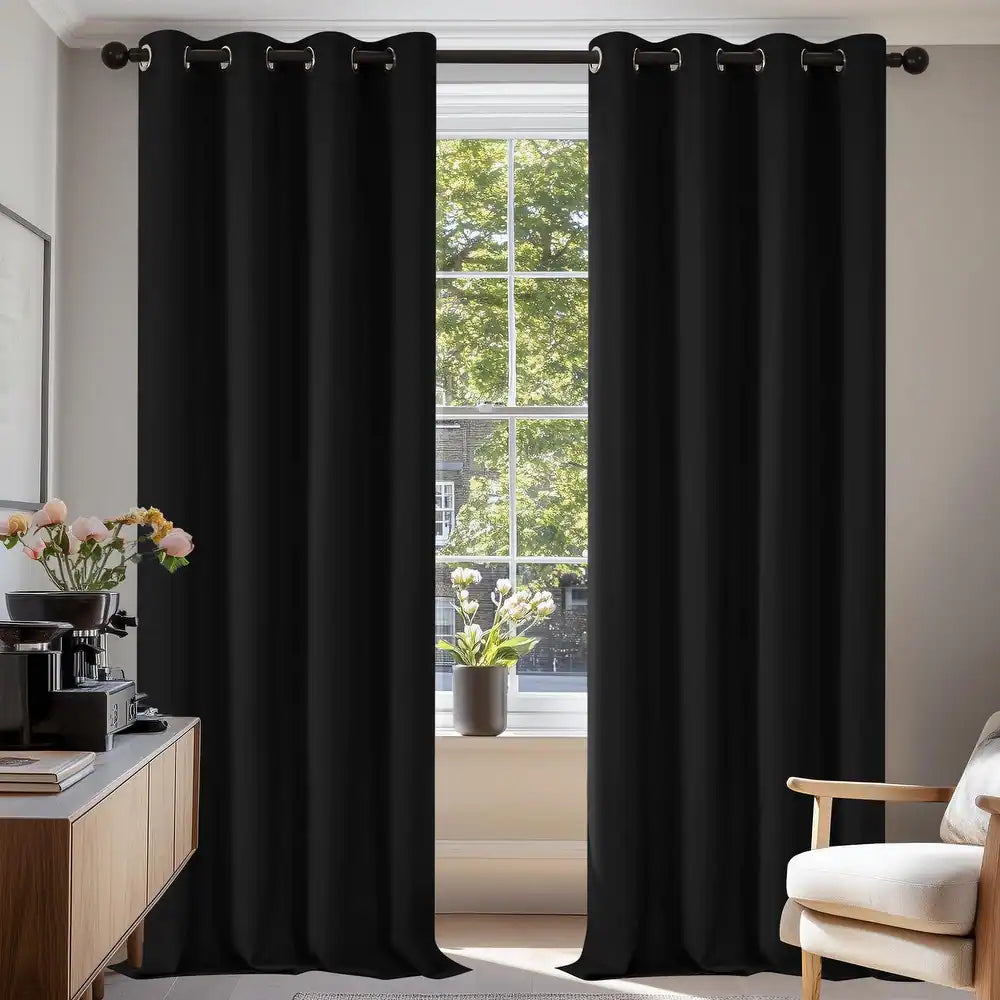 Deconovo Room Darkening Curtains for Living Room & Bedroom, Thermal Insulated Grommet Window Panels, Energy Saving Drapes, Navy Blue, 2 Panels