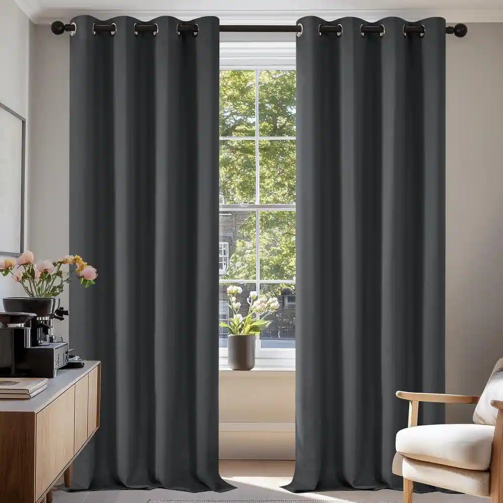 Deconovo Room Darkening Curtains for Living Room & Bedroom, Thermal Insulated Grommet Window Panels, Energy Saving Drapes, Navy Blue, 2 Panels