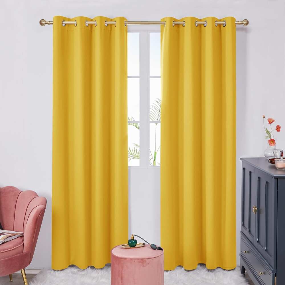 Deconovo Room Darkening Curtains for Living Room & Bedroom, Thermal Insulated Grommet Window Panels, Energy Saving Drapes, Navy Blue, 2 Panels