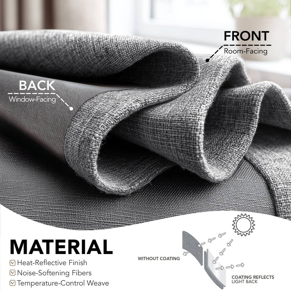 Deconovo 100% Blackout Faux Linen Curtains with TPU Thermal Insulated Backing, Bedroom Window Panels, 2 Count