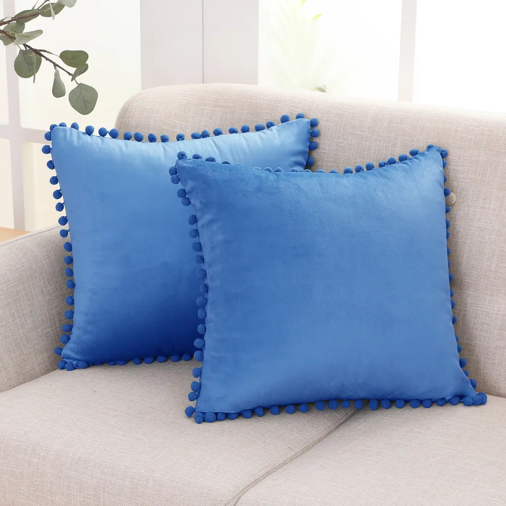 Deconovo Velvet Pom-Pom Throw Pillow Covers 2-Pack, Multiple Sizes