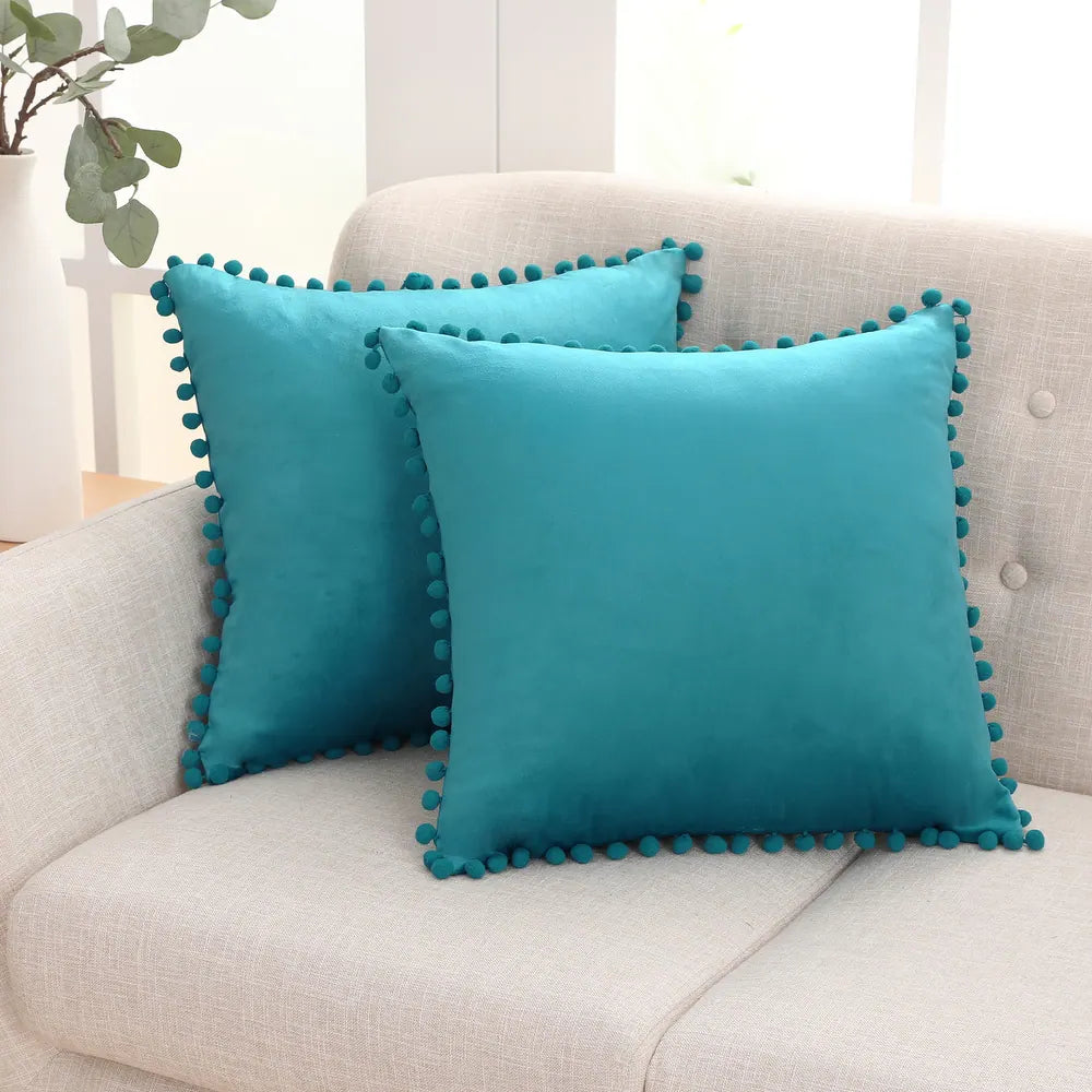 Deconovo Velvet Pom-Pom Throw Pillow Covers 2-Pack, Multiple Sizes