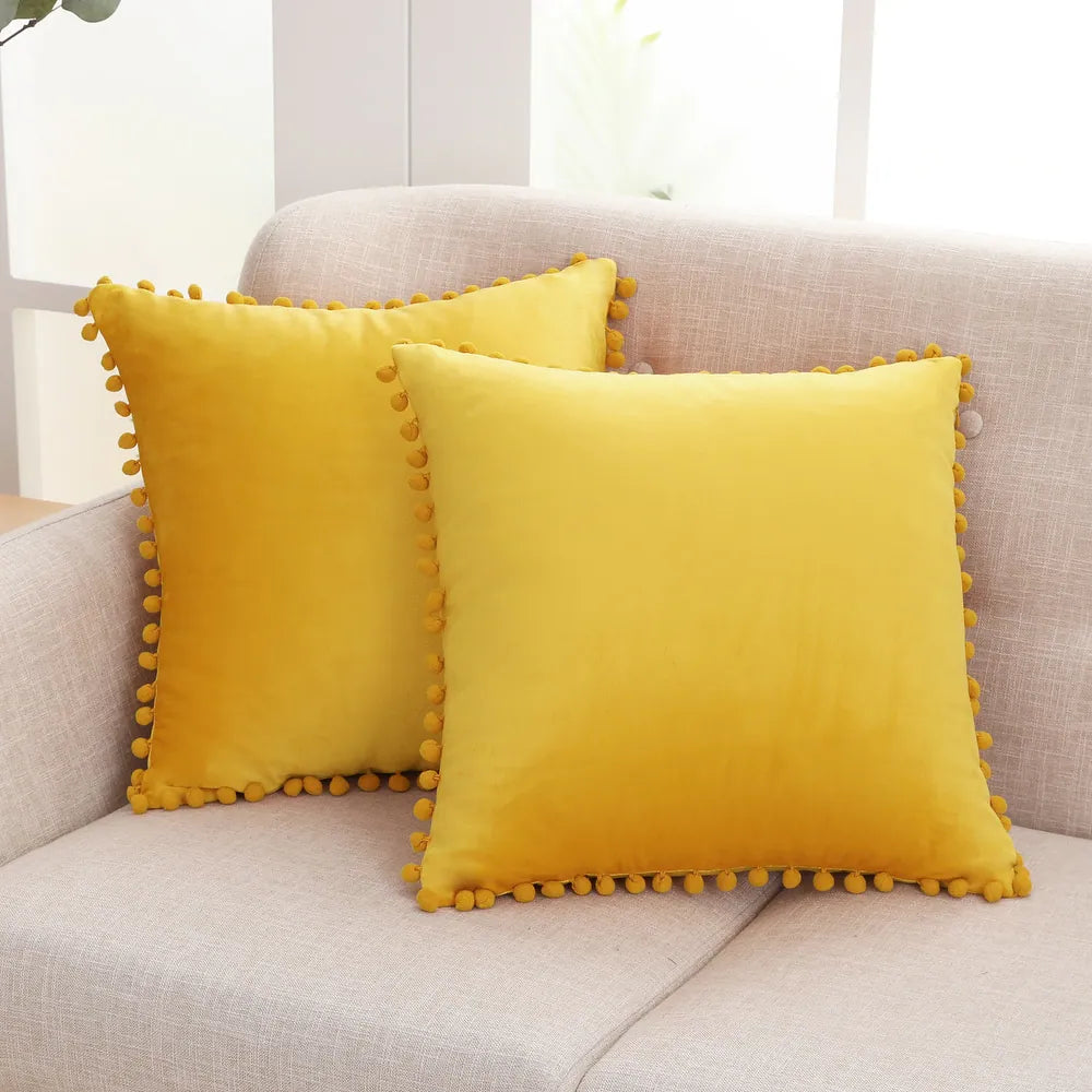 Deconovo Velvet Pom-Pom Throw Pillow Covers 2-Pack, Multiple Sizes