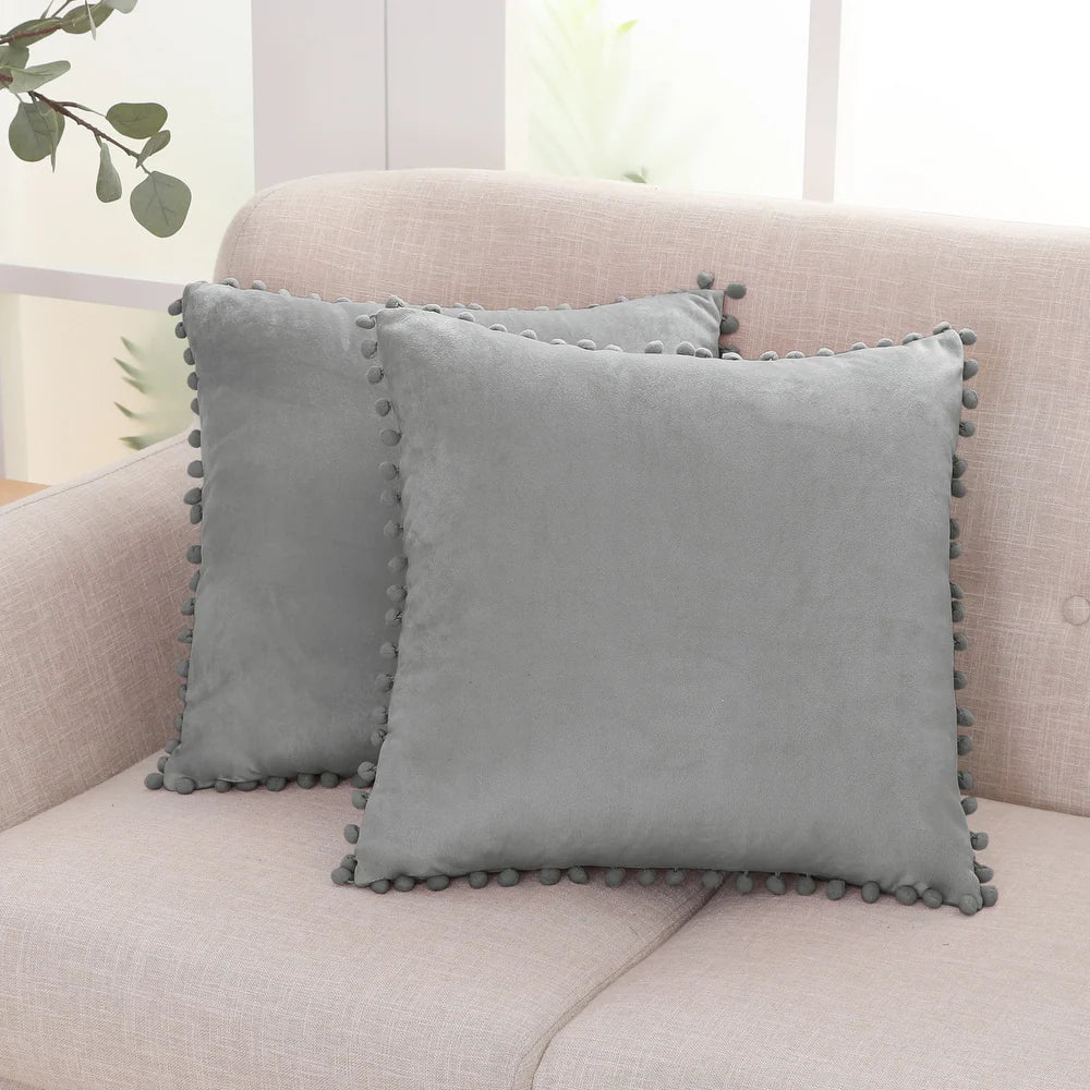 Deconovo Velvet Pom-Pom Throw Pillow Covers 2-Pack, Multiple Sizes