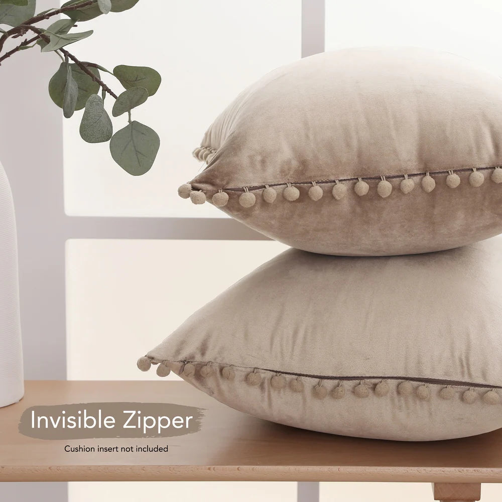 Deconovo Velvet Pom-Pom Throw Pillow Covers 2-Pack, Multiple Sizes
