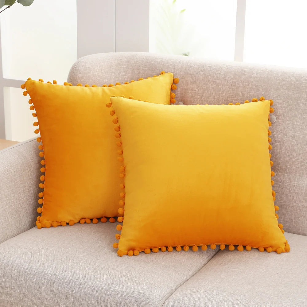 Deconovo Velvet Pom-Pom Throw Pillow Covers 2-Pack, Multiple Sizes