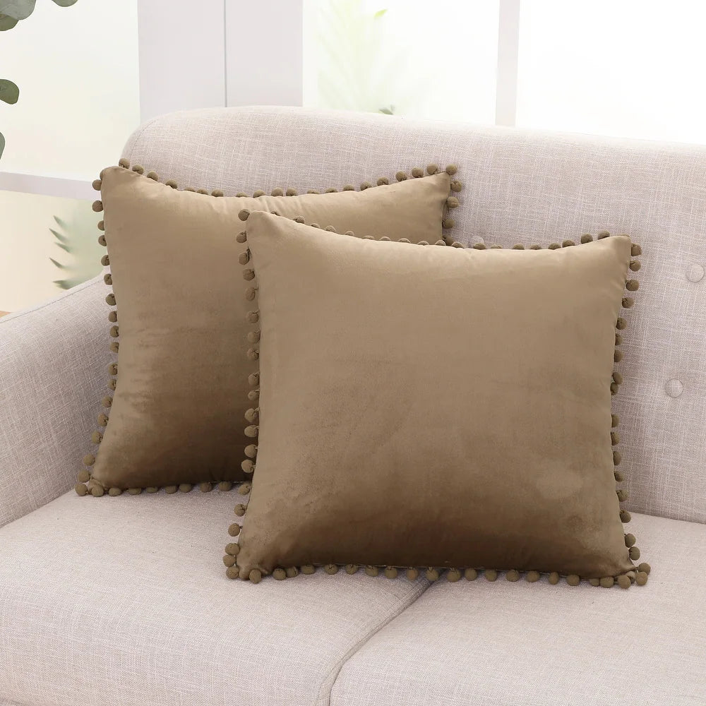 Deconovo Velvet Pom-Pom Throw Pillow Covers 2-Pack, Multiple Sizes