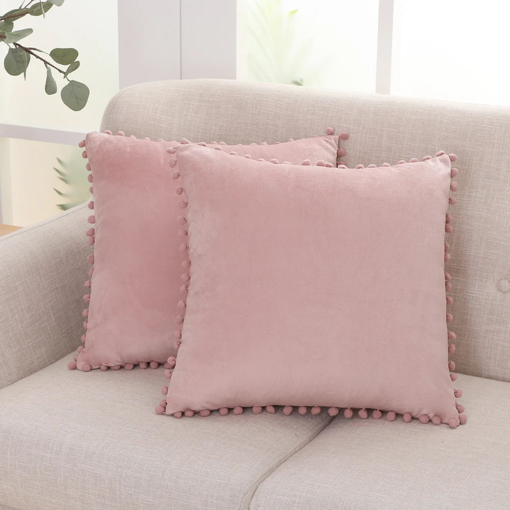 Deconovo Velvet Pom-Pom Throw Pillow Covers 2-Pack, Multiple Sizes