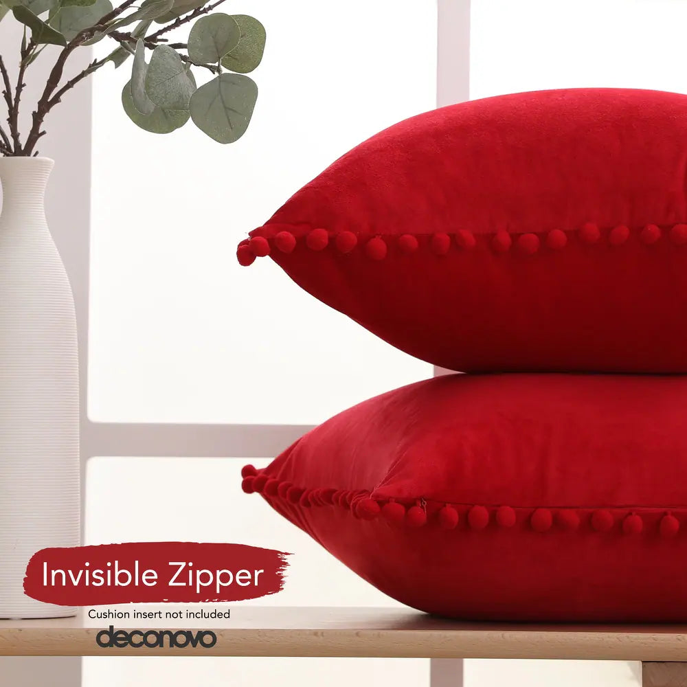 Deconovo Velvet Pom-Pom Throw Pillow Covers 2-Pack, Multiple Sizes