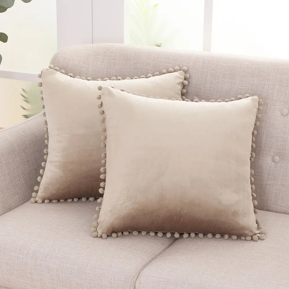 Deconovo Velvet Pom-Pom Throw Pillow Covers 2-Pack, Multiple Sizes