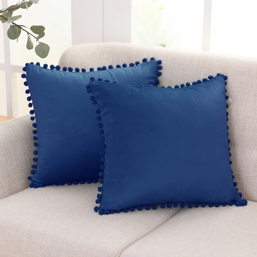 Deconovo Velvet Pom-Pom Throw Pillow Covers 2-Pack, Multiple Sizes