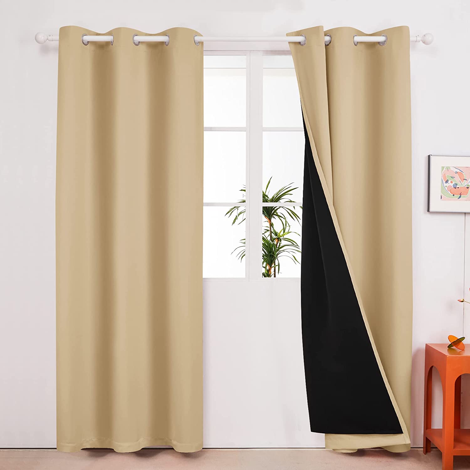 Deconovo Satin 100% Light sheiled Curtains 2Panels For LivingRoom or Bedroom