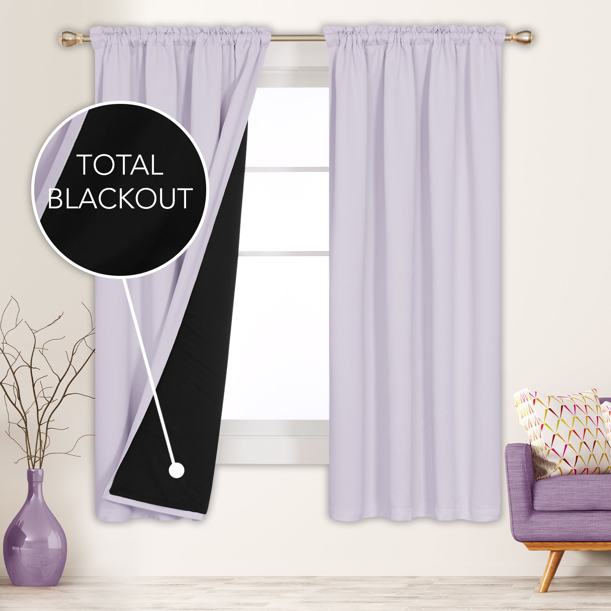 Deconovo ModernLuxury BlackOut RodCurtains For LivingRoom or BedRoom，Easy Clean,2Panels