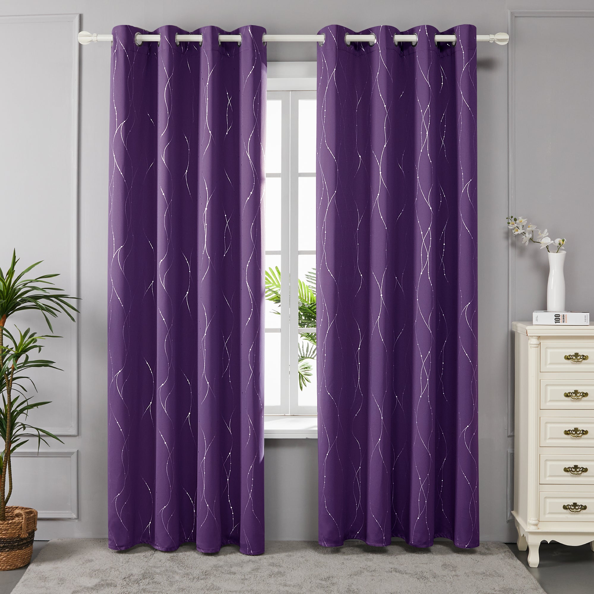 Deconovo Wave Line with Dots Blackout Curtains 52" W (2 Panels)