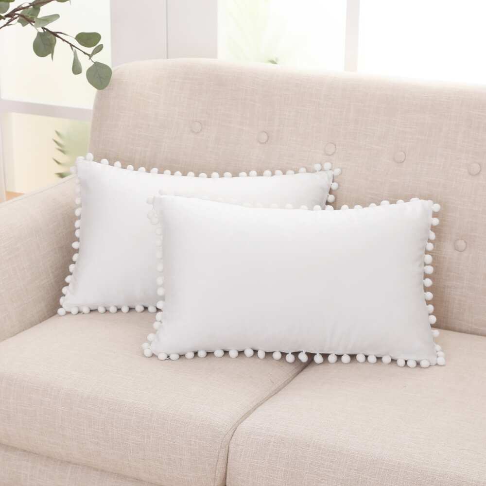 Deconovo Velvet Pom Pom Trim Throw Pillow Cover Set with Hidden Zipper, 2 Pack
