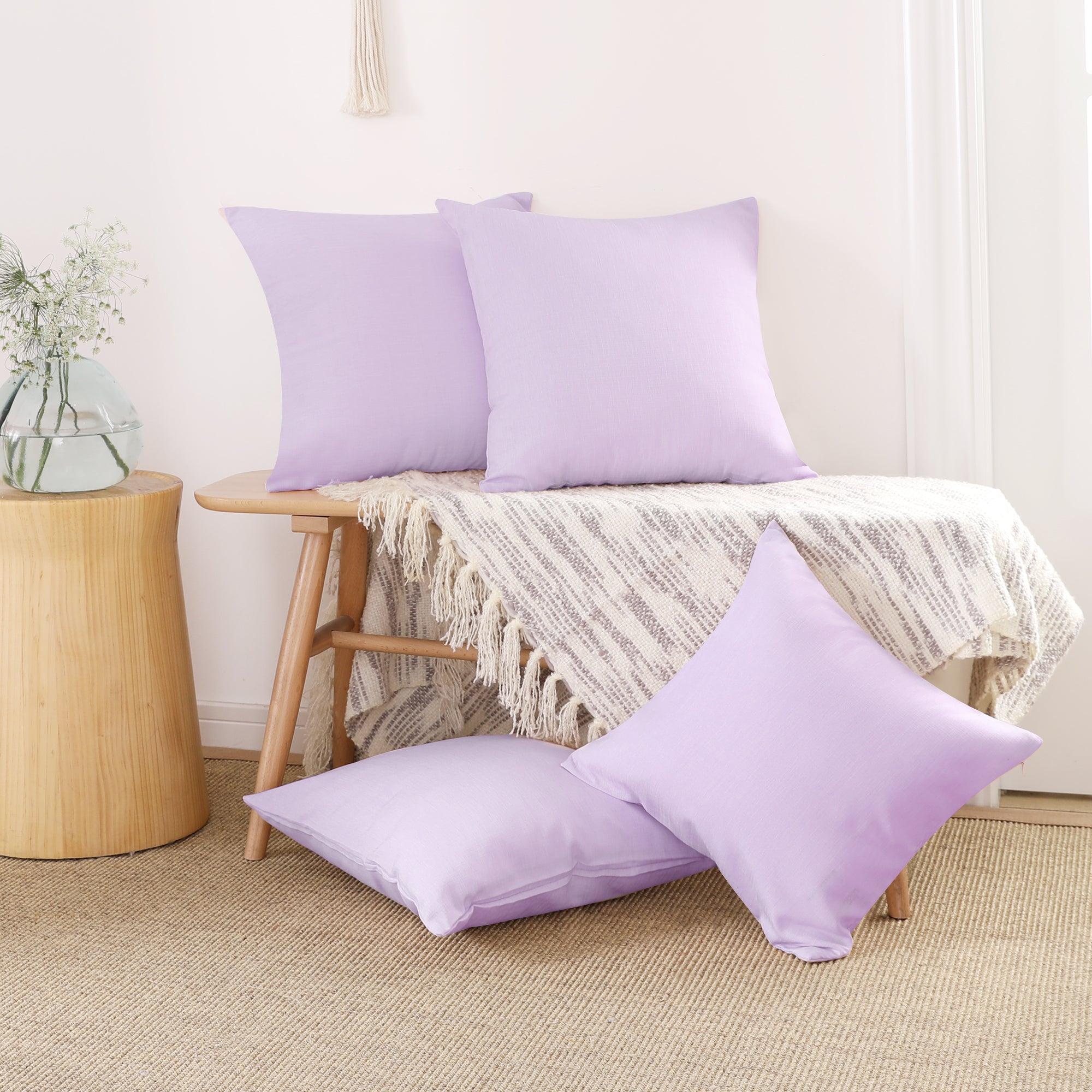 Deconovo 4 Pack Faux Linen Pillow Covers with Hidden Zipper