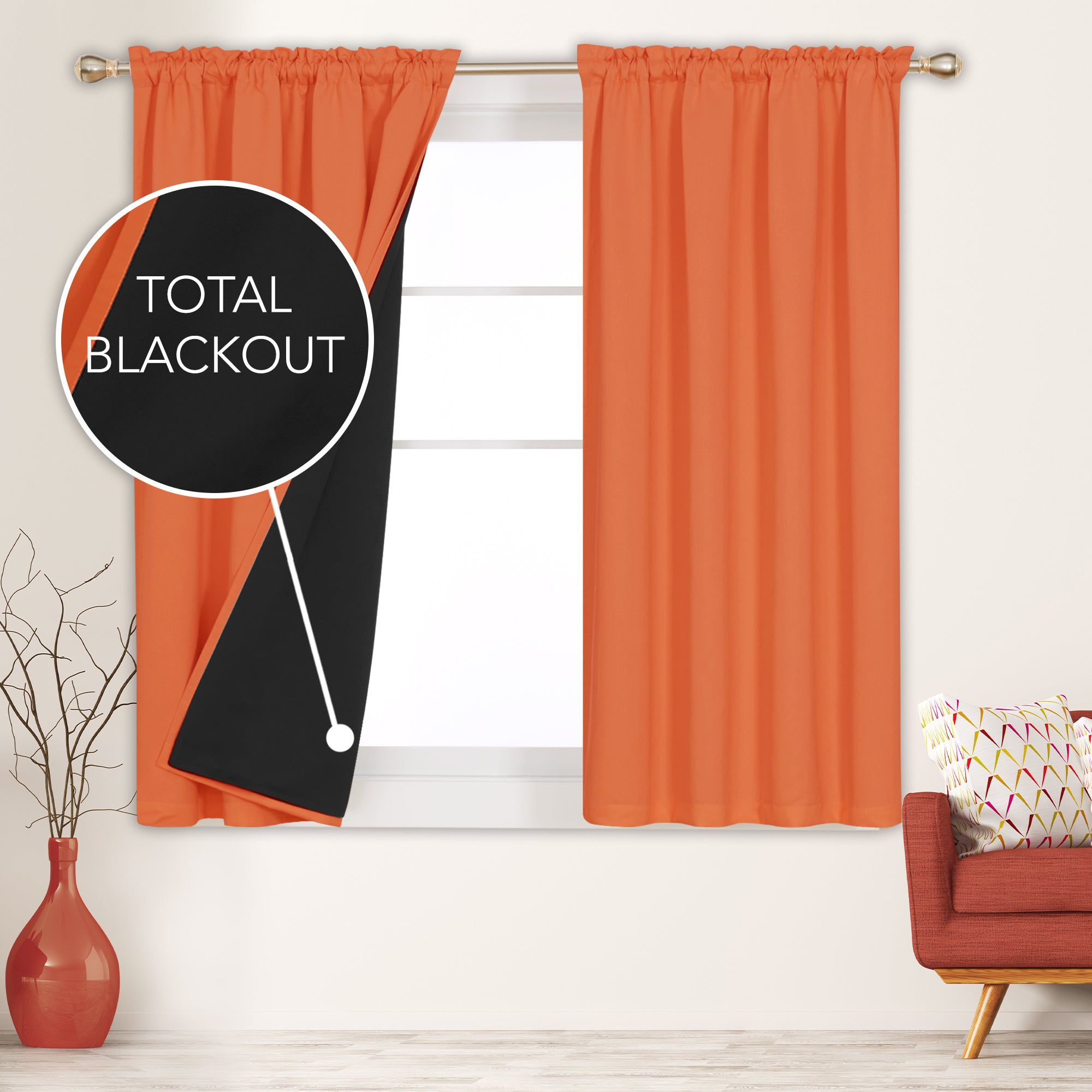 Deconovo ModernLuxury 100% Full BlackOut SatinRodCurtains For LivingRoom or BedRoom 2Panels