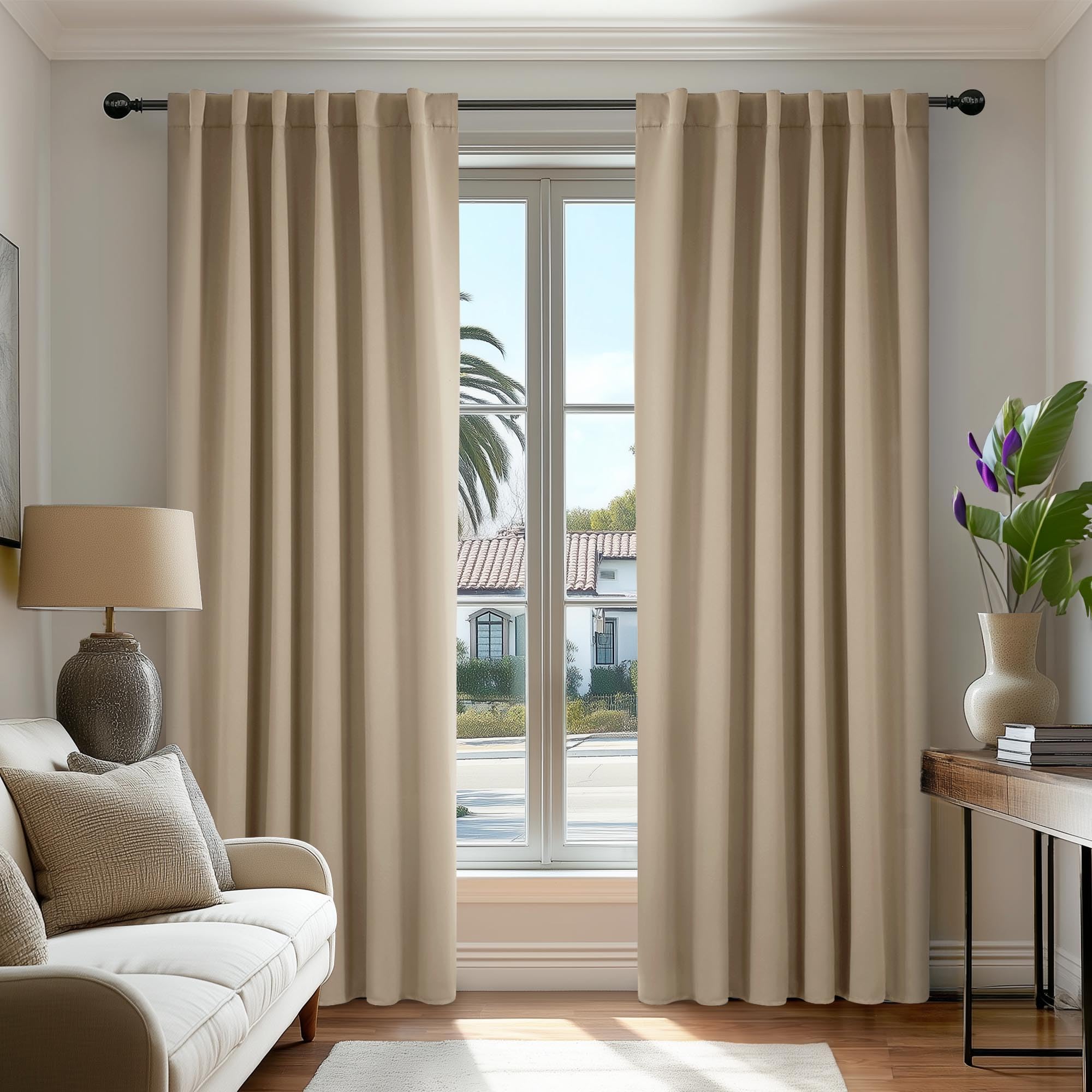 Deconovo Room Darkening Thermal Curtains, 2 Panels, Back Tab & Rod Pocket, Solid Color