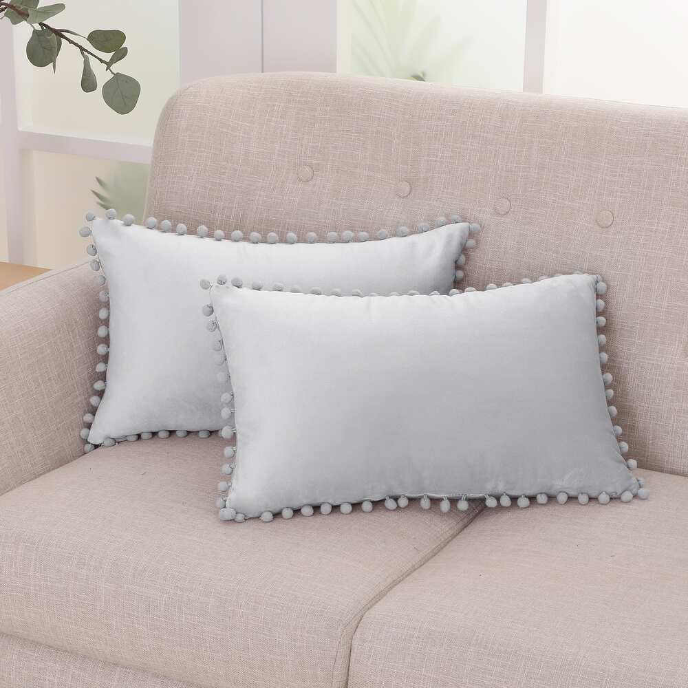 Deconovo Velvet Pom Pom Trim Throw Pillow Cover Set with Hidden Zipper, 2 Pack