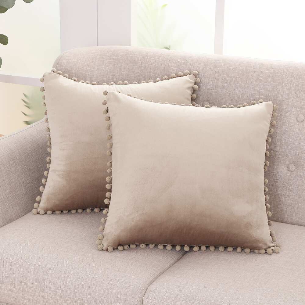 Deconovo Velvet Pom Pom Trim Throw Pillow Cover Set with Hidden Zipper, 2 Pack