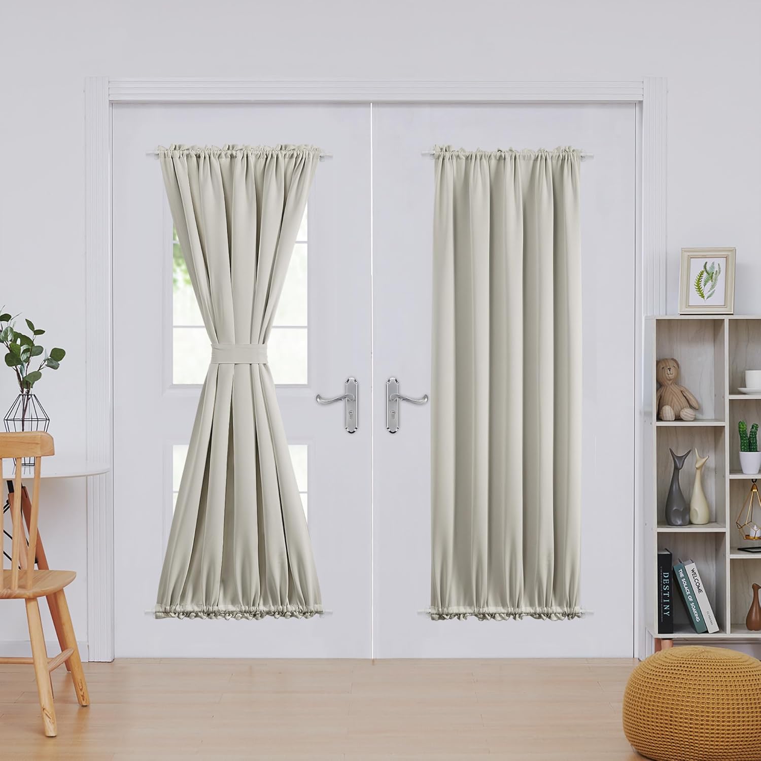 Deconovo Blackout Door Curtain Panel with Adjustable Tieback for Glass Doors, Solid Color, 1 Panel