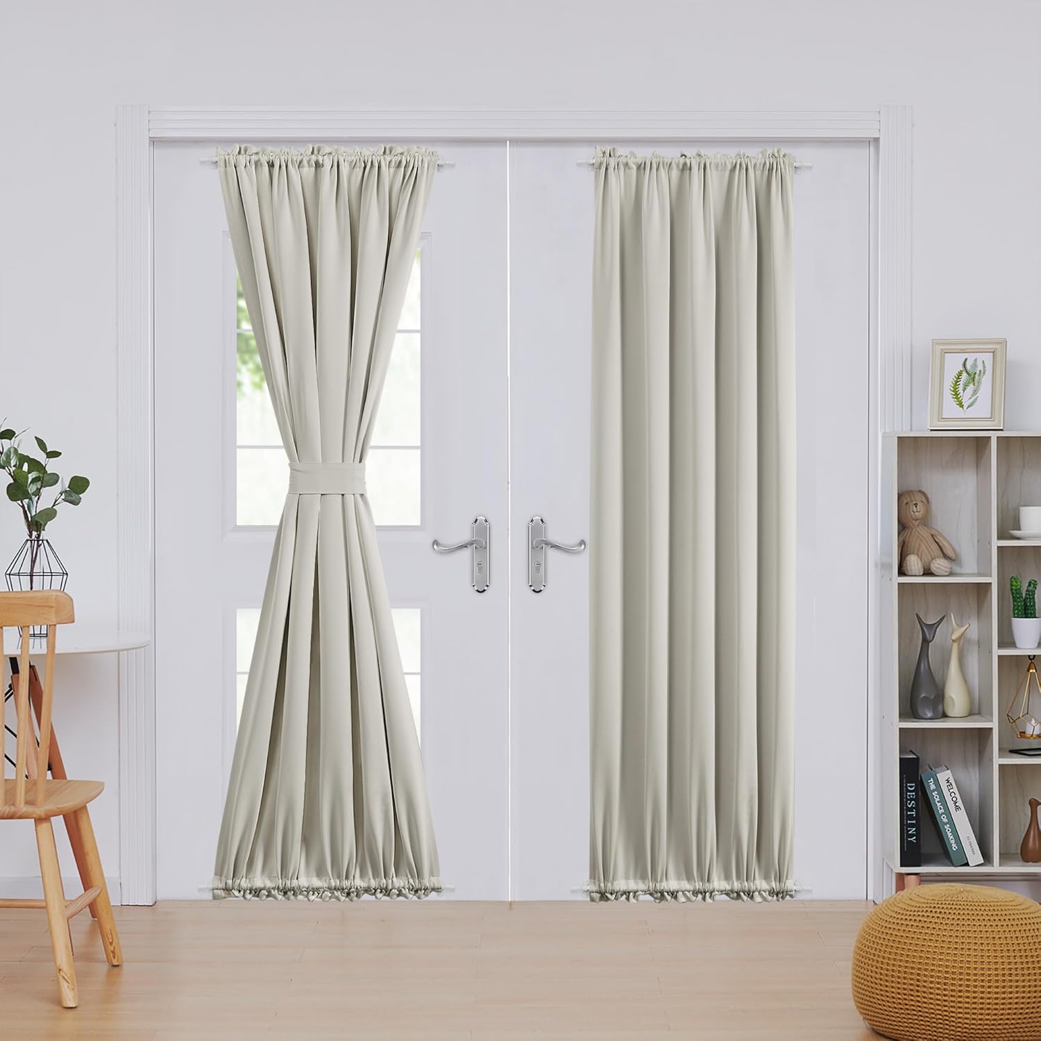 Deconovo Blackout Door Curtain Panel with Adjustable Tieback for Glass Doors, Solid Color, 1 Panel