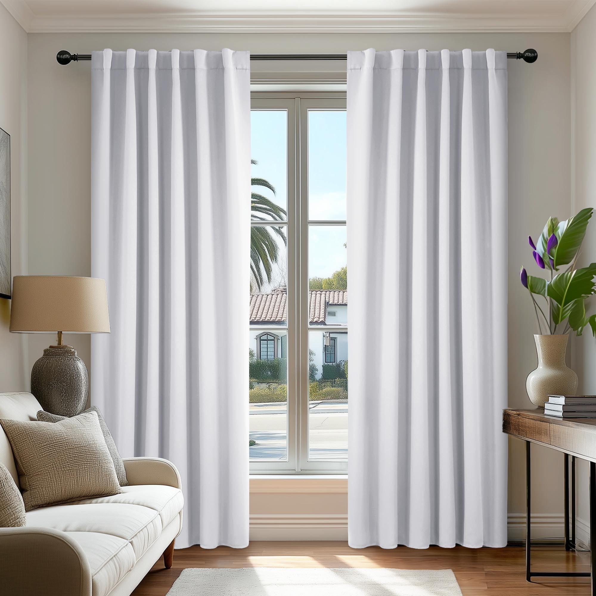 Deconovo Room Darkening Thermal Curtains, 2 Panels, Back Tab & Rod Pocket, Solid Color