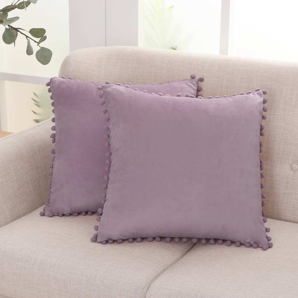 Deconovo Velvet Pom Pom Trim Throw Pillow Cover Set with Hidden Zipper, 2 Pack