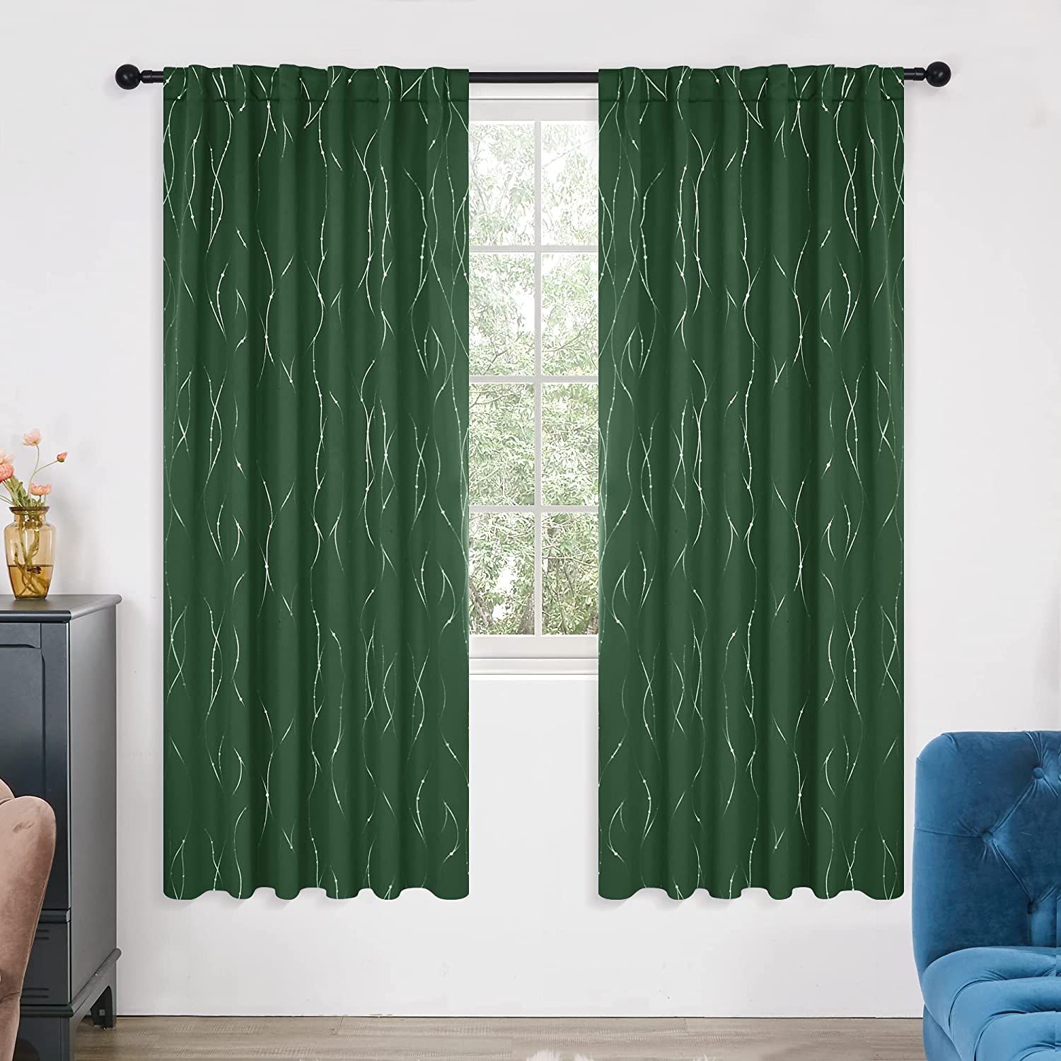 Deconovo Back Tab Silver Lines with Dots Curtain Panel Pairs(2 Panel)