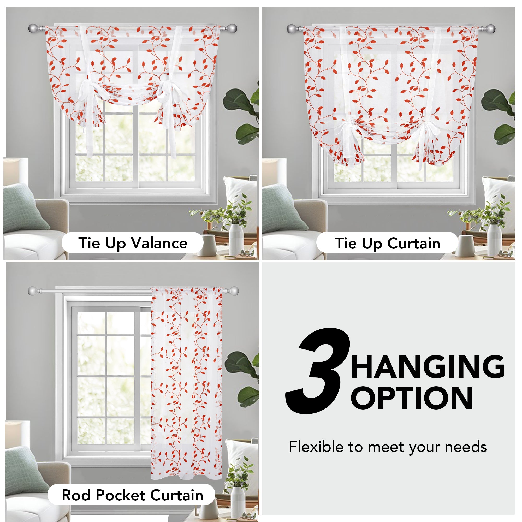 Deconovo 1 Panel  Round Embroidered Design Flower-LeafSheer Curtain For Bedroom And Livingroom