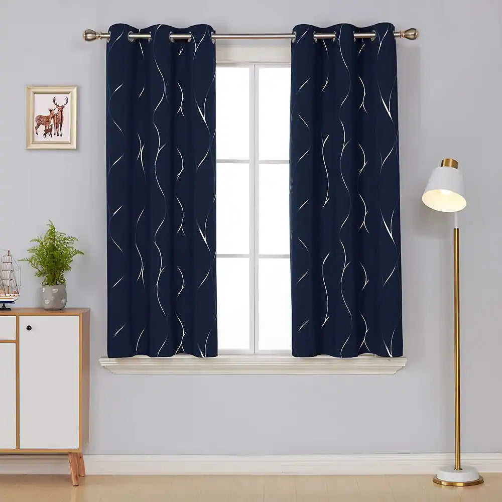 Deconovo Silver Line Room Darkening Thermal Grommet Curtain Panels for Windows, Set of 2