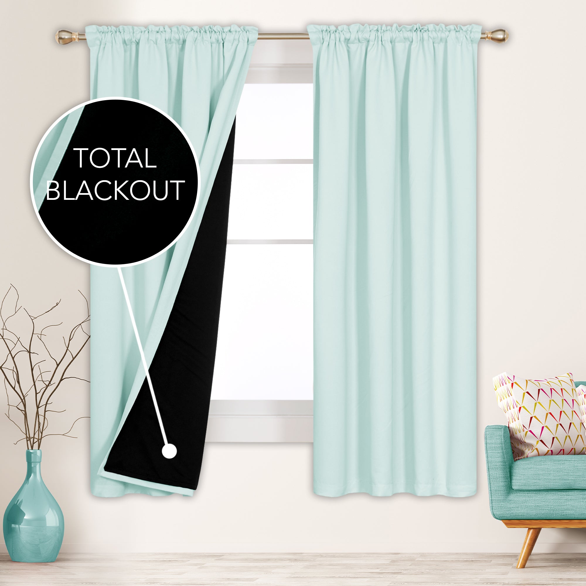 Deconovo ModernLuxury BlackOut RodCurtains For LivingRoom or BedRoom，Easy Clean,2Panels