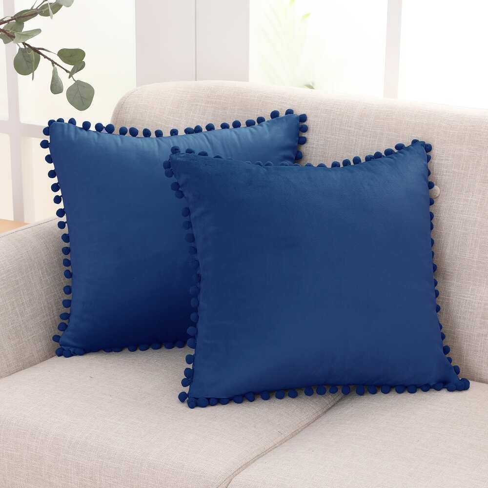 Deconovo Velvet Pom Pom Trim Throw Pillow Cover Set with Hidden Zipper, 2 Pack
